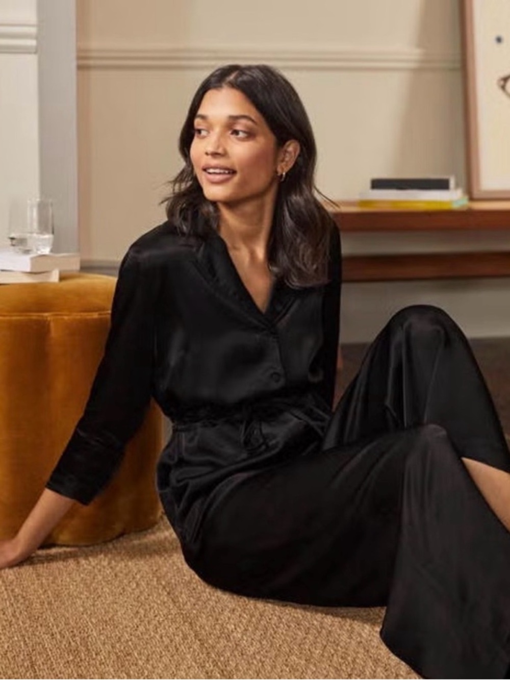 BODEN Black Satin Collar Jumpsuit - Picture 2 of 12